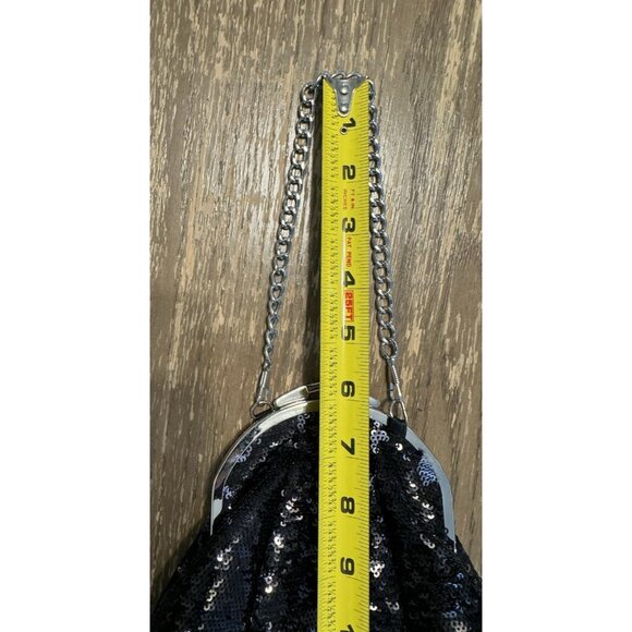 Black Sequin Silver Chain Clasp Tote Wristlet Bag 90s Y2k Whimsygoth Old Money - Picture 3 of 8